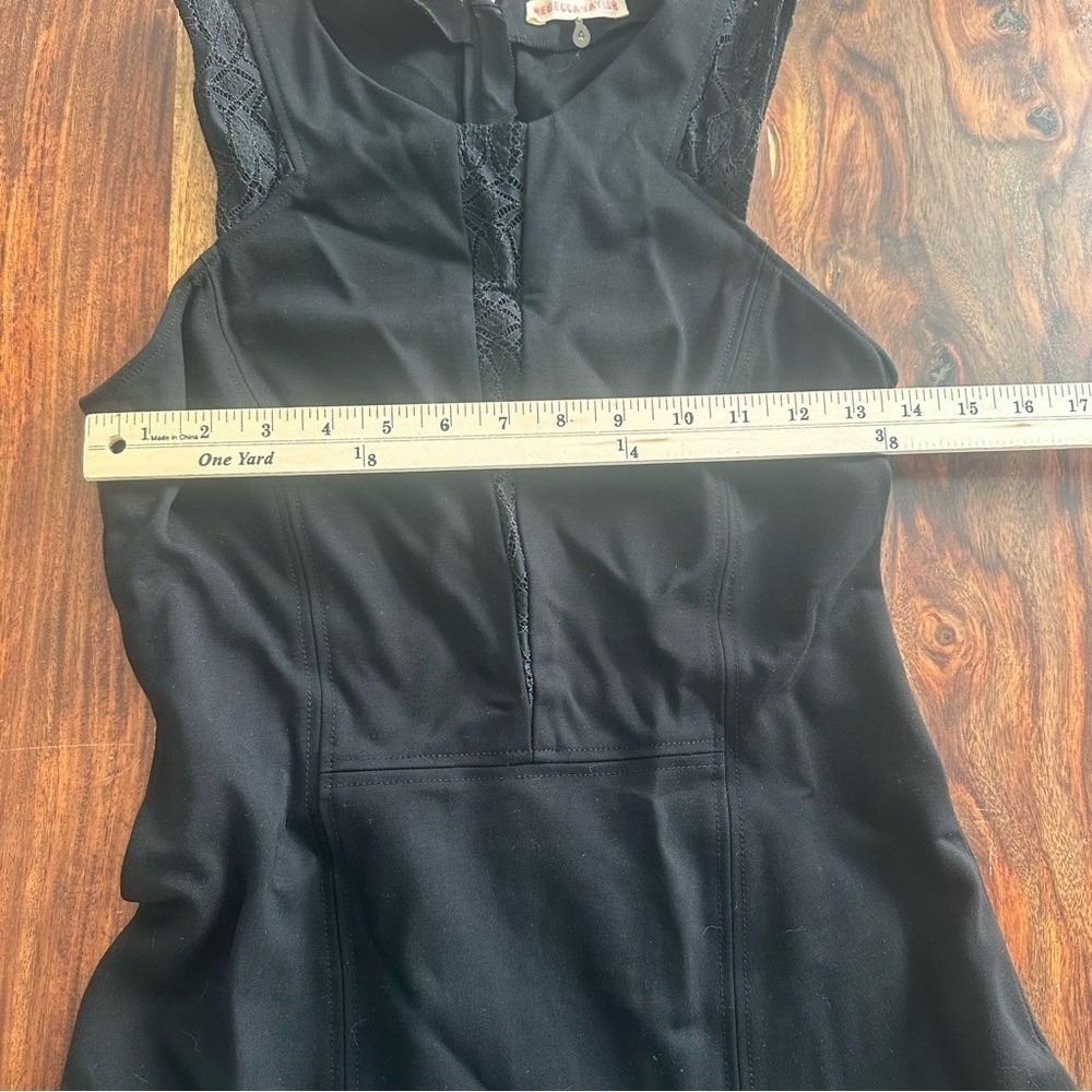 Rebecca Taylor Black Lace Inset Fit & Flare Mini Dress‎ Sleeveless Size 4 - Picture 9 of 11